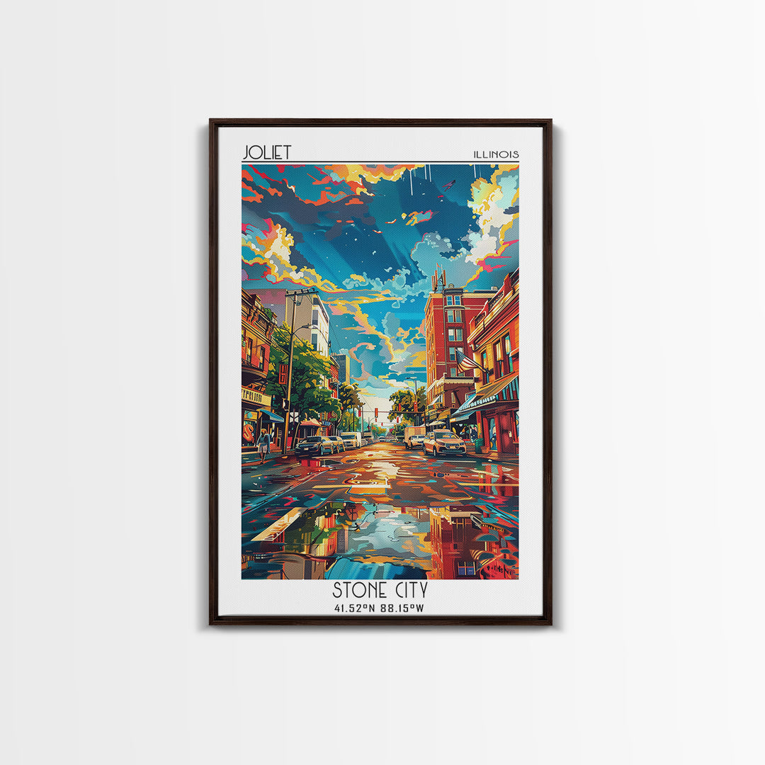 Joliet Travel Poster, Framed Canvas Print, Travel Wall Decor, Minimalist Poster, Poster Print, Mid Century Wall Art, Wanderlust Gift