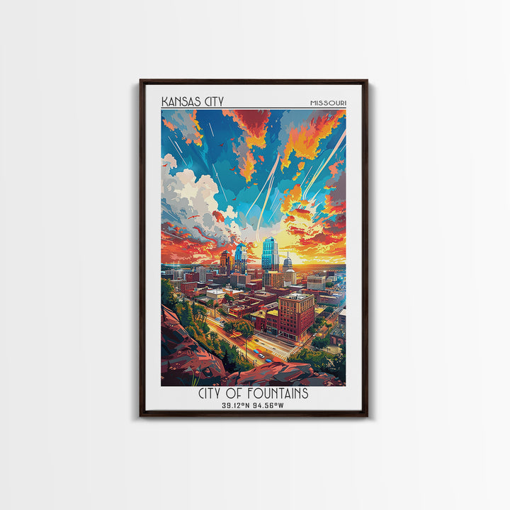 Kansas City Travel Poster, Canvas Print, Vintage Travel Print, City Wall Art, Wanderlust Gift, Vintage Travel Art, City Illustration