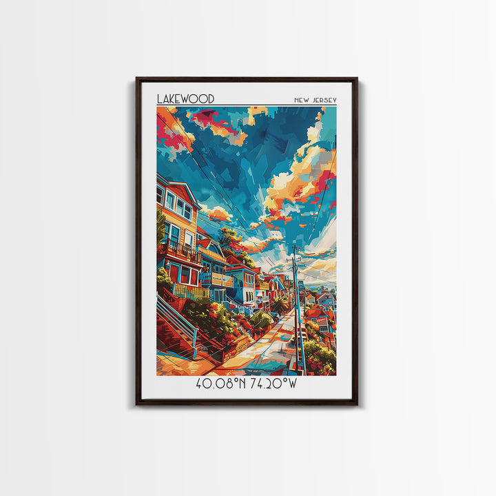 Lakewood New Jersey Travel Poster, Framed Canvas Print, Vintage Travel Print, City Wall Art, City Illustration, Mid Century Wall Art