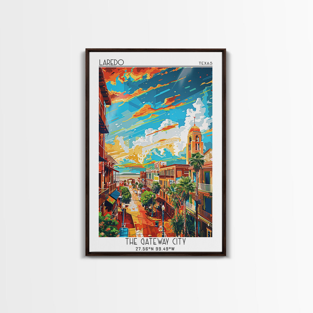 Laredo Travel Poster, Framed Canvas Print, Travel Prints, Landscape Art, Vintage Travel, Travel Print, Vintage City Poster, Wall Art