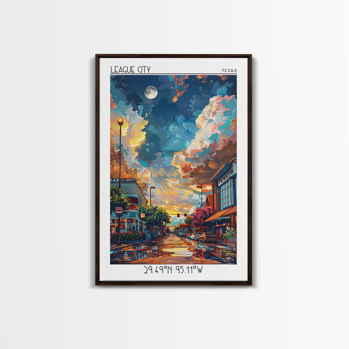 League City Travel Poster, Canvas Print, Retro Travel Poster, City Wall Art, Travel Prints, Living Room Wall Art, Retro Travel Print