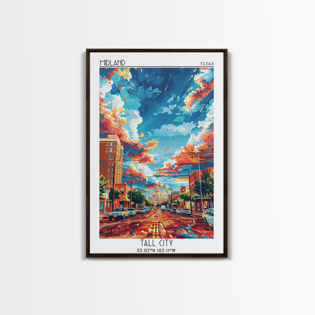 Midland Travel Poster, Framed Canvas Print, Retro Travel Poster, City Wall Art, Vintage Poster, Fine Art Print, Vintage Travel Print
