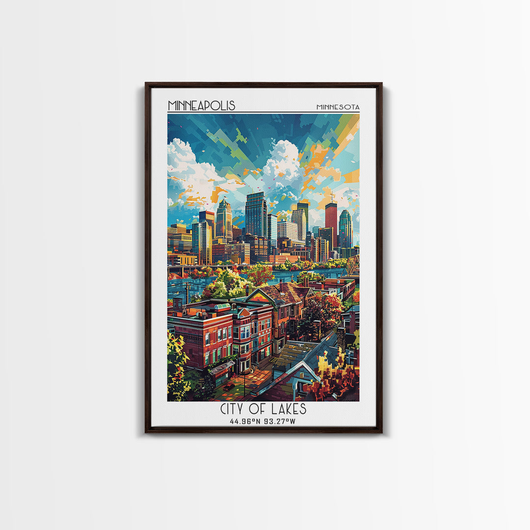 Minneapolis Travel Poster, Framed Canvas Print, Travel Wall Art, City Wall Art, Wanderlust Gift, Vintage Posters, Vintage Travel Art