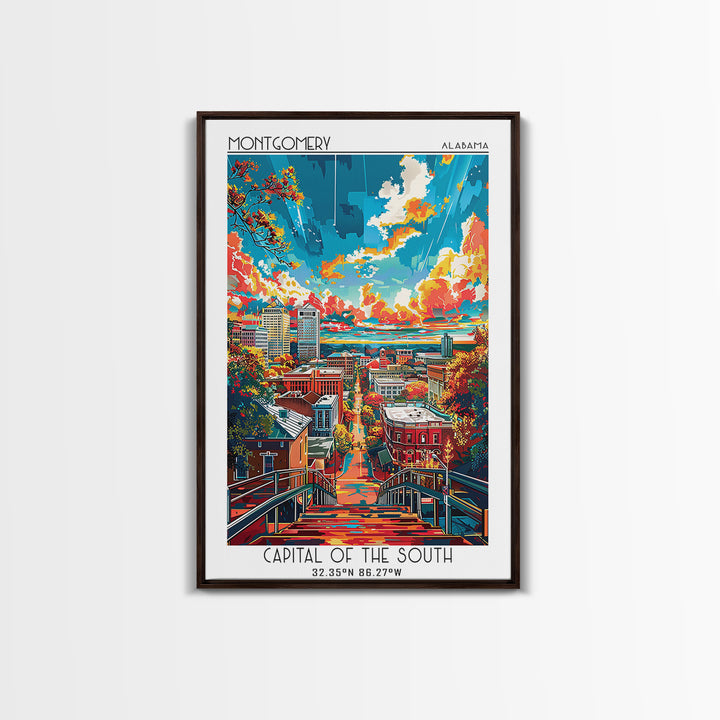 Montgomery Travel Poster, Framed Canvas Print, Travel Wall Decor, Minimalist Poster, Wanderlust Gift, Home Decor, Retro Travel Print