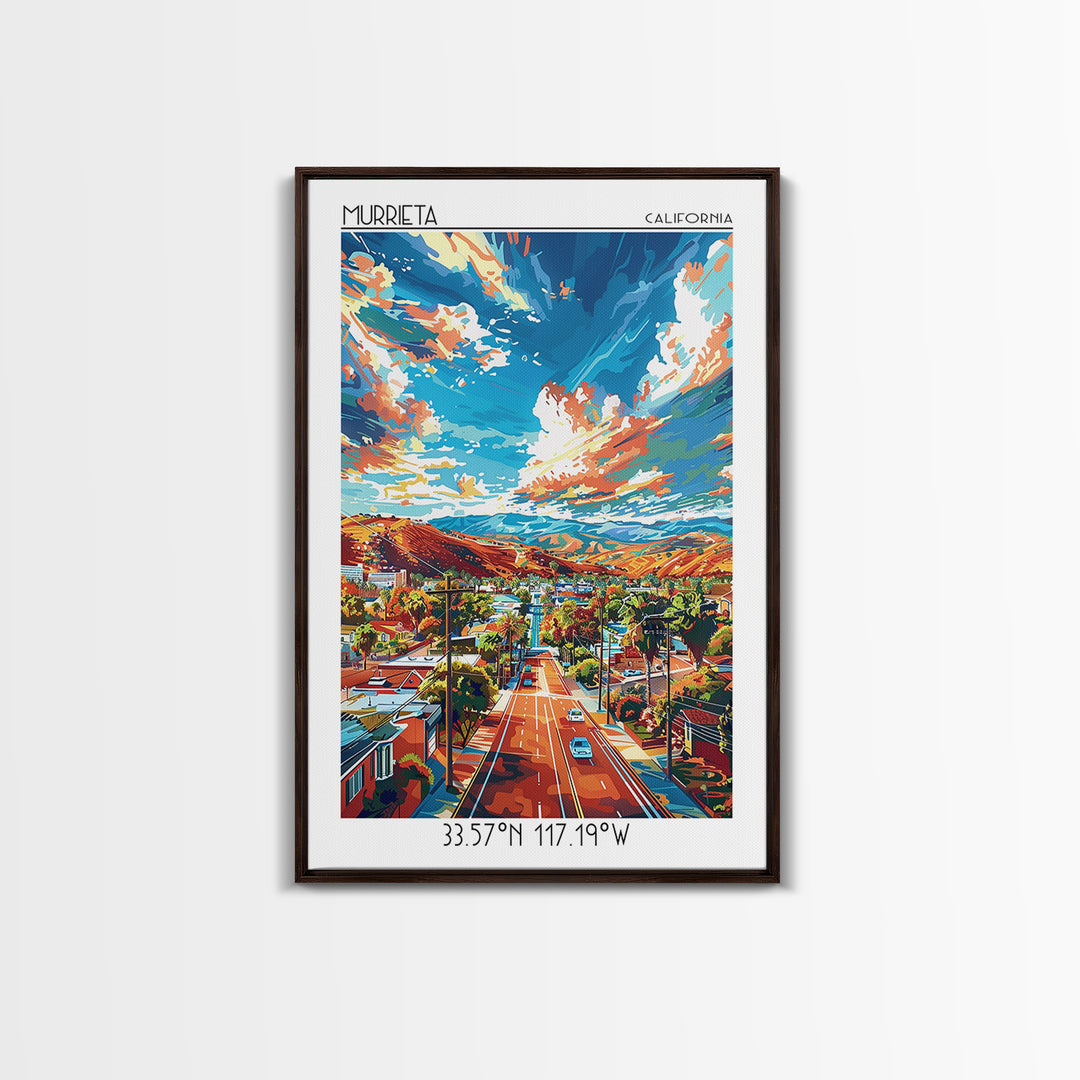 Murrieta Travel Poster, Framed Canvas Print, City Art Print, Travel Wall Art, Gallery Wall Set, Wanderlust Gift, Vintage City Poster