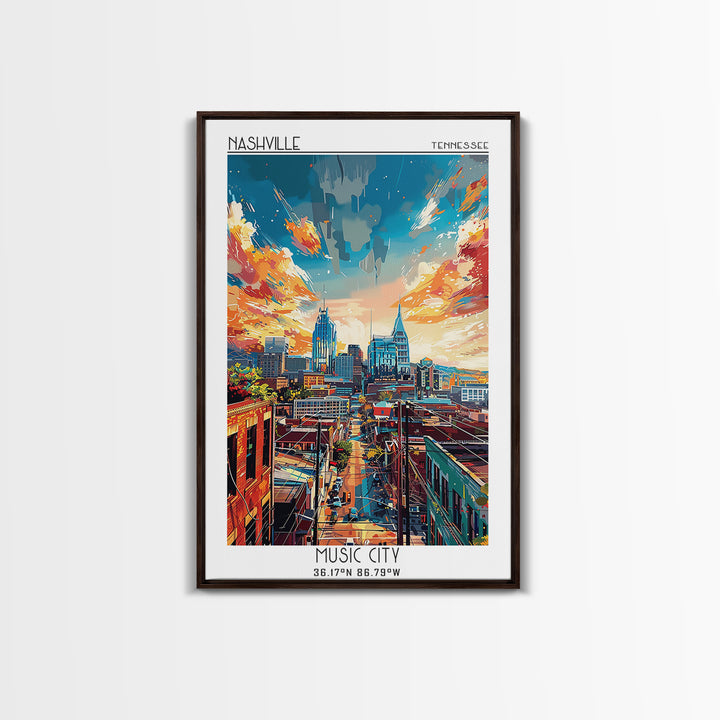 Nashville Travel Poster, Canvas Print, Poster Print, Travel Wall Art, City Art Print, Gallery Wall Set, Travel Prints, Landscape Art