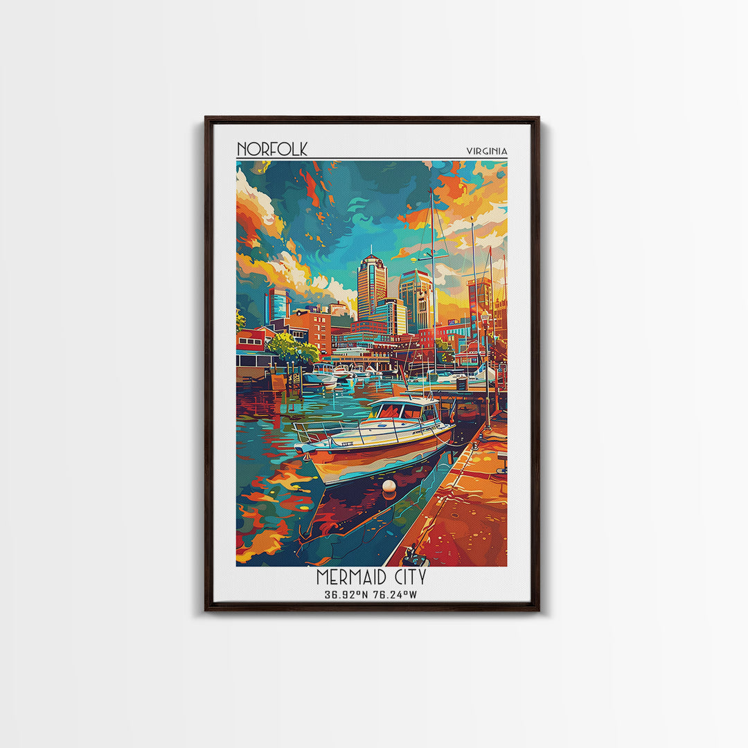 Norfolk Travel Poster, Framed Canvas Print, Retro Travel Poster, City Wall Art, City Travel Poster, Home Decor, Mid Century Wall Art