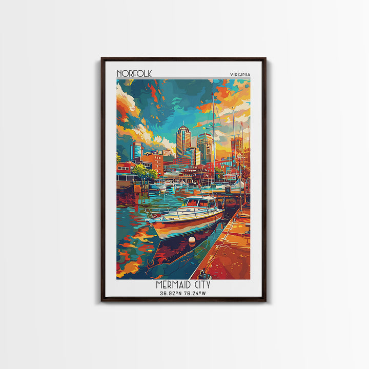 Norfolk Travel Poster, Framed Canvas Print, Retro Travel Poster, City Wall Art, City Travel Poster, Home Decor, Mid Century Wall Art