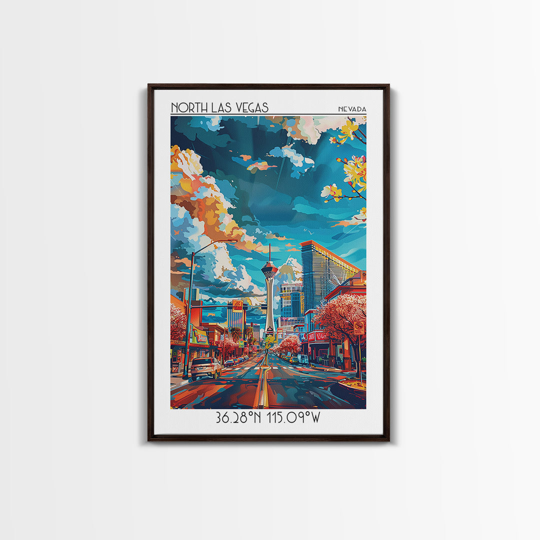 North Las Vegas Travel Poster, Framed Canvas Print, Retro Travel Poster, City Wall Art, Landscape Art, Poster Print, Travel Wall Art