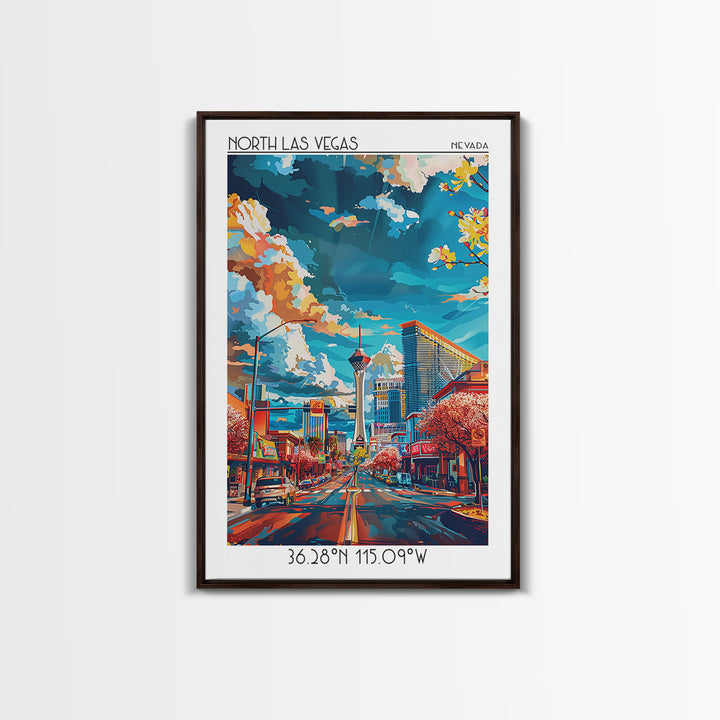 North Las Vegas Travel Poster, Framed Canvas Print, Retro Travel Poster, City Wall Art, Landscape Art, Poster Print, Travel Wall Art