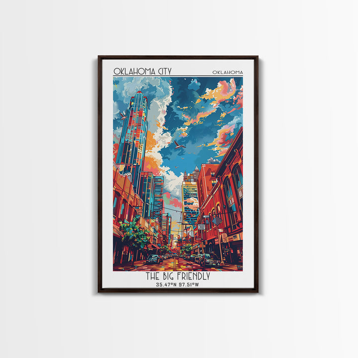 Oklahoma City Travel Poster, Framed Canvas Print, City Travel Poster, Vintage City Poster, Wall Art, Travel Art Print, City Wall Art