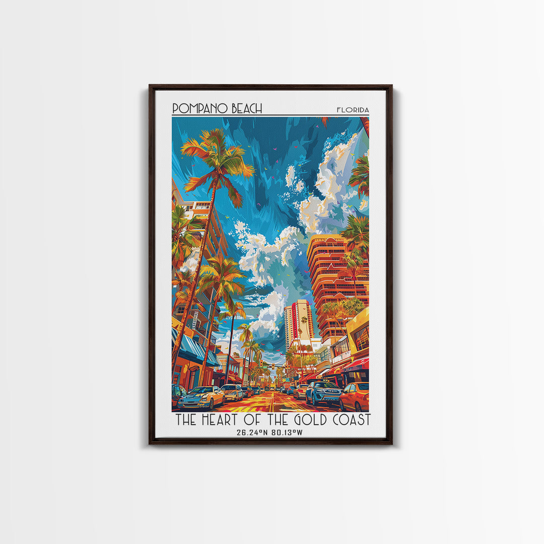 Pompano Beach Travel Poster, Framed Canvas Print, Travel Prints, Landscape Art, Minimalist Poster, Vintage City Poster, Travel Print