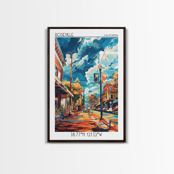 Roseville Travel Poster, Framed Canvas Print, City Travel Poster, Travel Wall Art, Minimalist Poster, Travel Prints, Wanderlust Gift