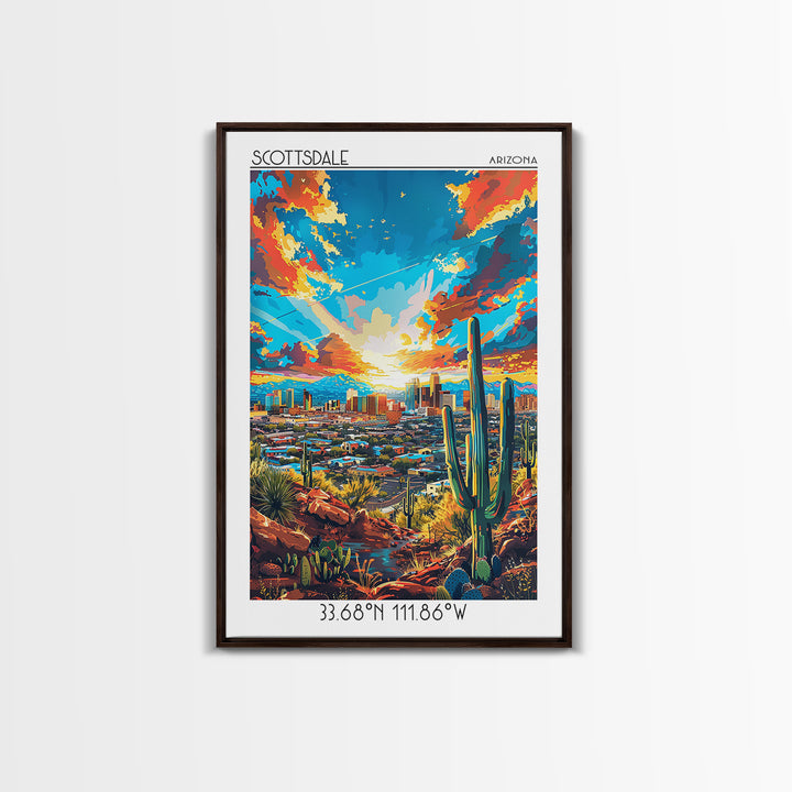 Scottsdale Travel Poster, Canvas Print, City Travel Poster, Travel Wall Art, City Illustration, Vintage City Poster, Wanderlust Gift