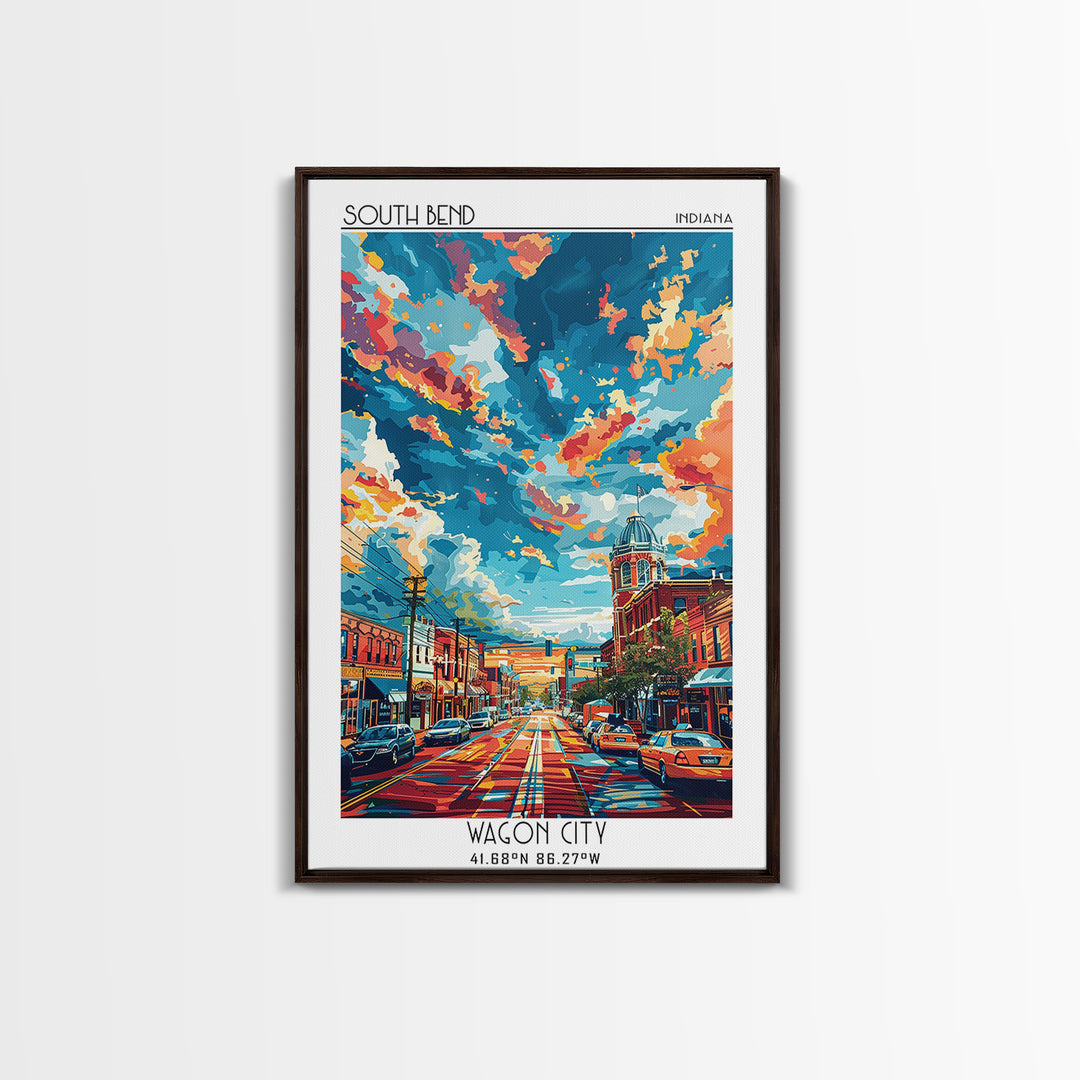 South Bend Travel Poster, Framed Canvas Print, Travel Wall Art, City Wall Art, City Art Print, City Travel Poster, Colorful Wall Art