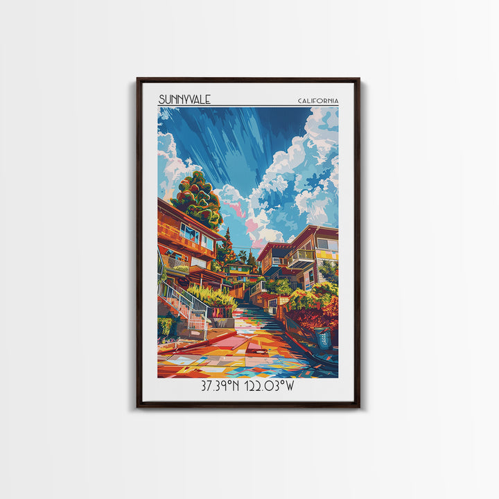 Sunnyvale Travel Poster, Canvas Print, City Art Print, Travel Wall Art, Mid Century Wall Art, Retro Travel Poster, City Illustration
