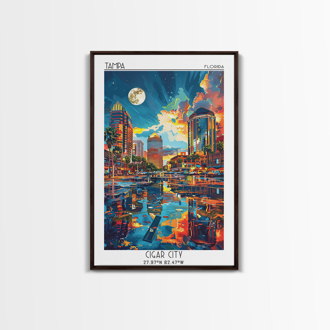 Tampa Travel Poster, Framed Canvas Print, Retro Travel Poster, City Wall Art, City Illustration, Vintage City Poster, Fine Art Print