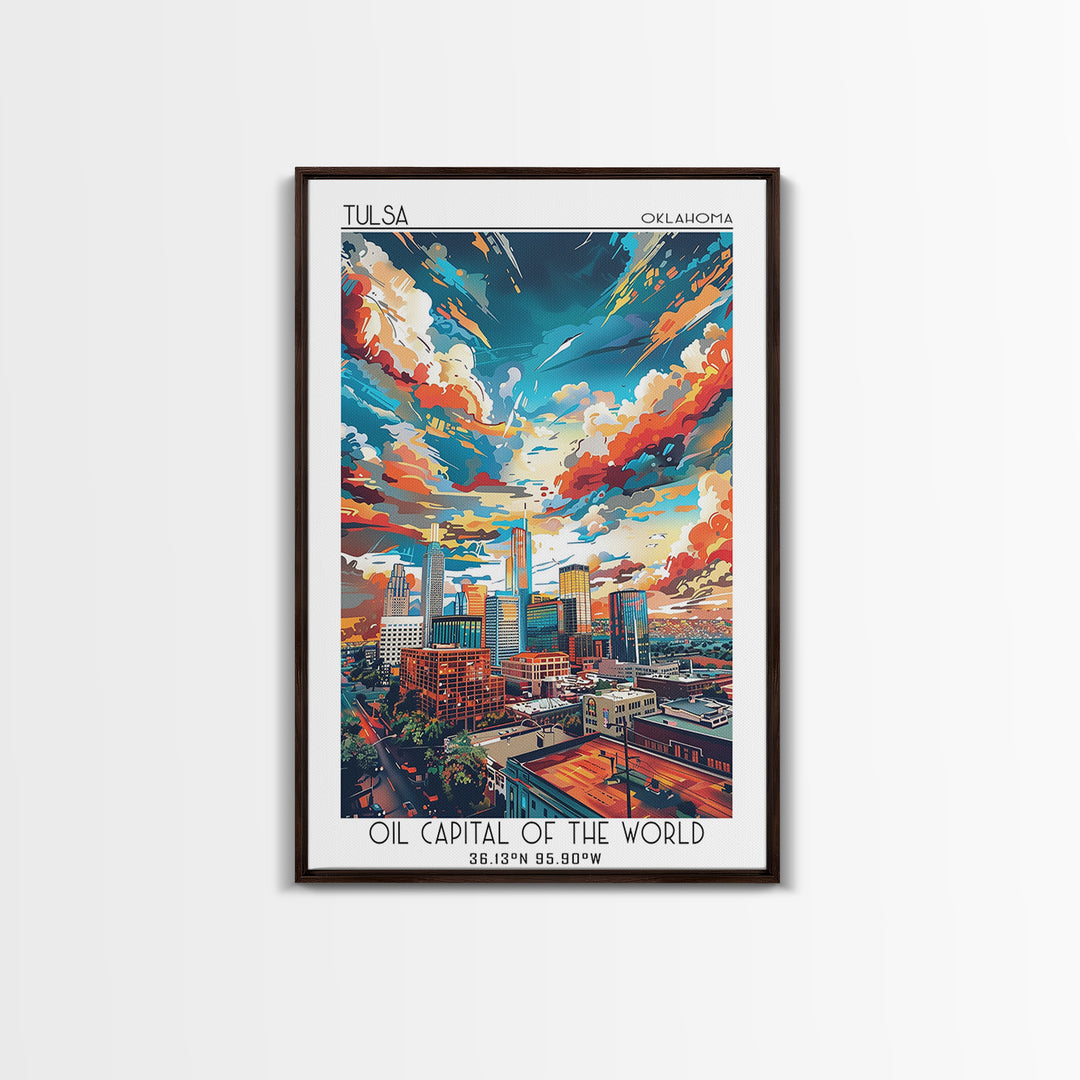 Tulsa Travel Poster, Framed Canvas Print, City Art Print, Travel Wall Art, Living Room Wall Art, Travel Art Print, Colorful Wall Art
