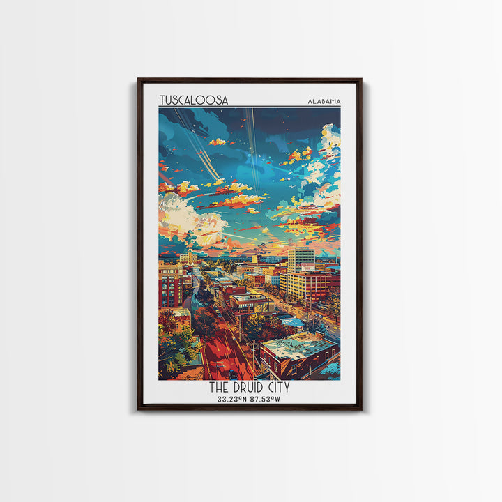 Tuscaloosa Travel Poster, Framed Canvas Print, Travel Wall Art, City Wall Art, Mid Century Wall Art, Home Office Decor, Travel Decor