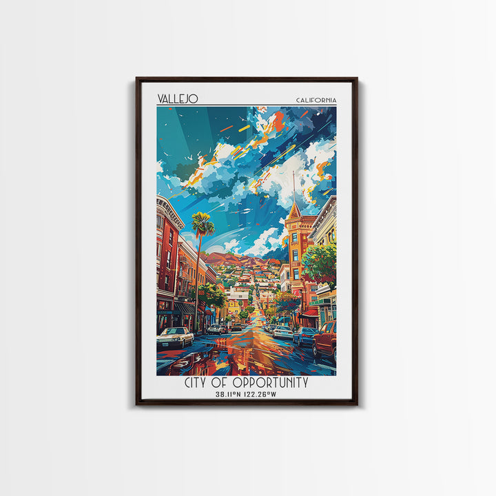 Vallejo Travel Poster, Framed Canvas Print, Retro Wall Art, Travel Print, Home Office Decor, Living Room Wall Art, Minimalist Poster