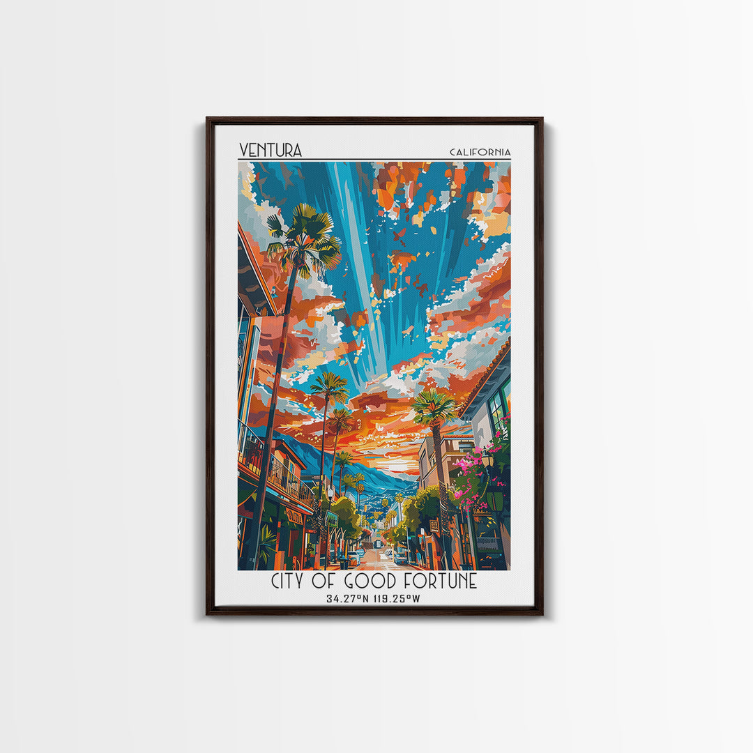 Ventura Travel Poster, Framed Canvas Print, Travel Wall Art, City Wall Art, Vintage Travel Print, Retro Travel Print, City Art Print