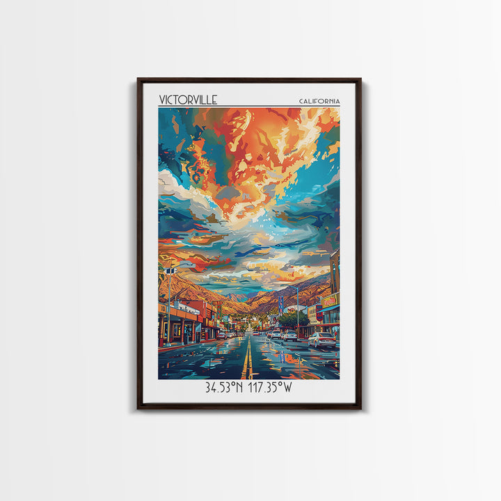 Victorville Travel Poster, Framed Canvas Print, Travel Art Print, Modern Wall Decor, City Wall Art, City Travel Poster, Travel Print