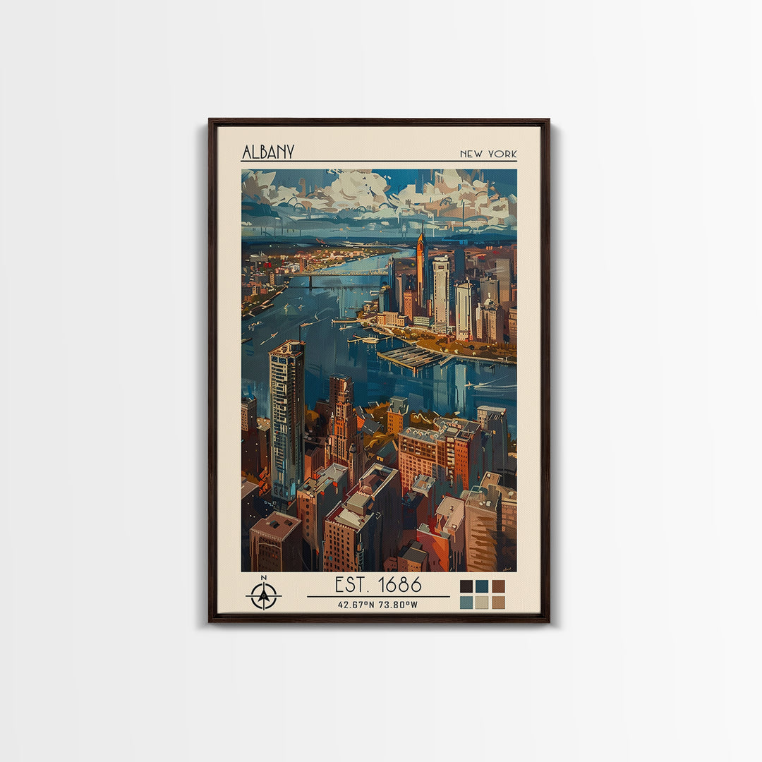 Albany Travel Poster, Framed Canvas Print, City Travel Poster, Travel Wall Art, Home Office Decor, Modern Wall Decor, Retro Wall Art