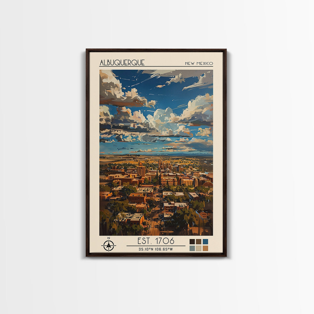 Albuquerque Travel Poster, Framed Canvas Print, City Art Print, Travel Wall Art, Vintage Poster, Gallery Wall Set, Minimalist Poster