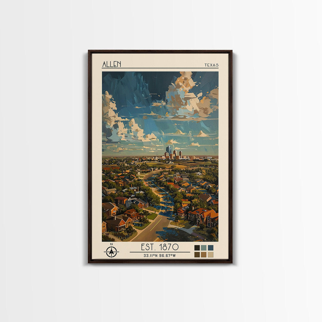 Allen Travel Poster, Canvas Print, City Travel Poster, Vintage City Poster, City Illustration, Wanderlust Gift, Mid Century Wall Art