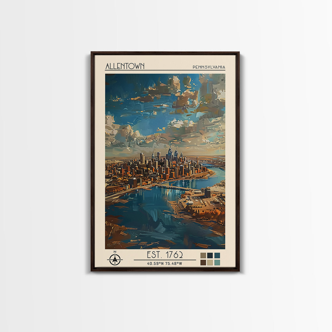 Allentown Travel Poster, Framed Canvas Print, City Art Print, Travel Wall Art, Travel Art Print, Retro Wall Art, Vintage City Poster