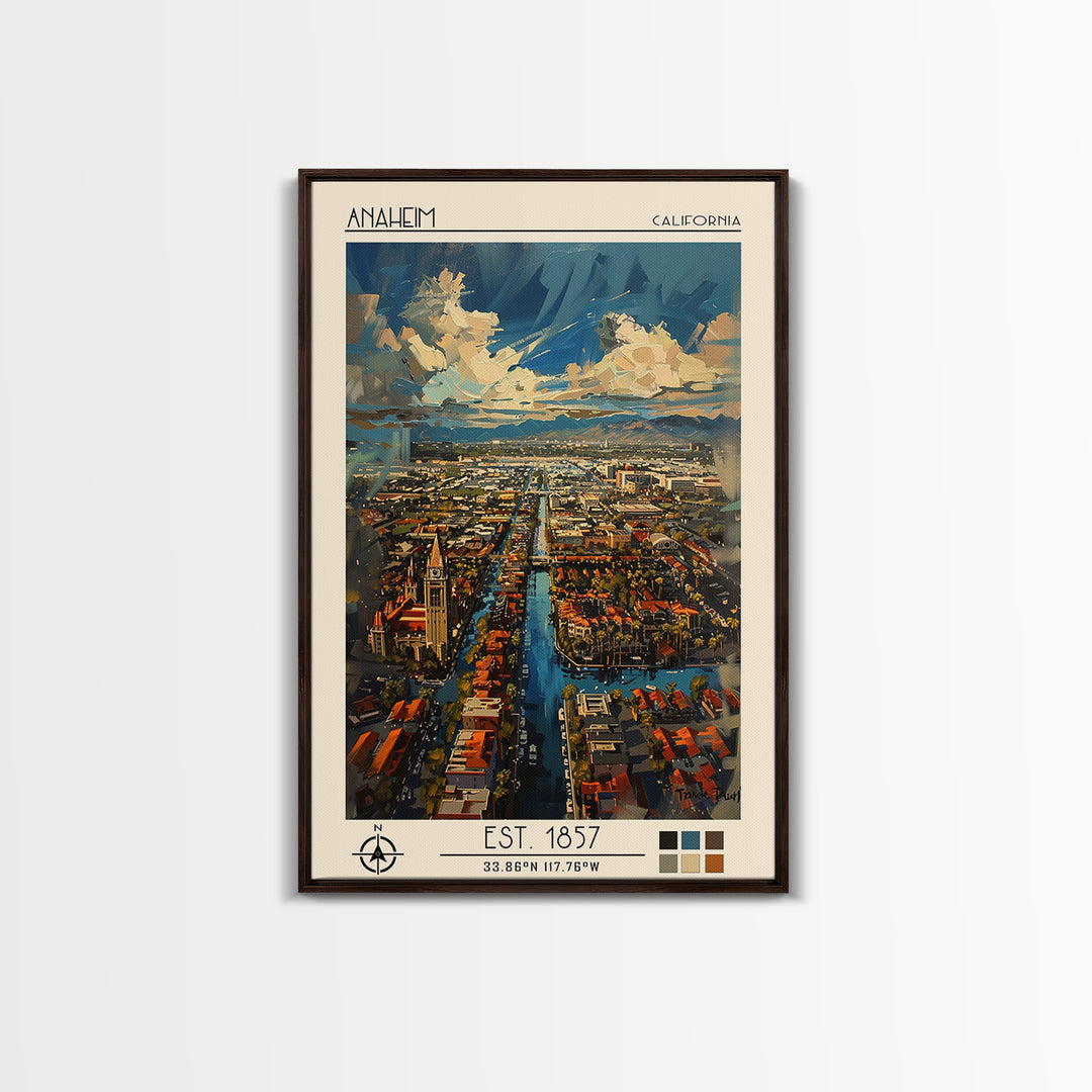 Anaheim Travel Poster, Framed Canvas Print, City Art Print, Travel Wall Art, Fine Art Print, Colorful Wall Art, Watercolor Cityscape