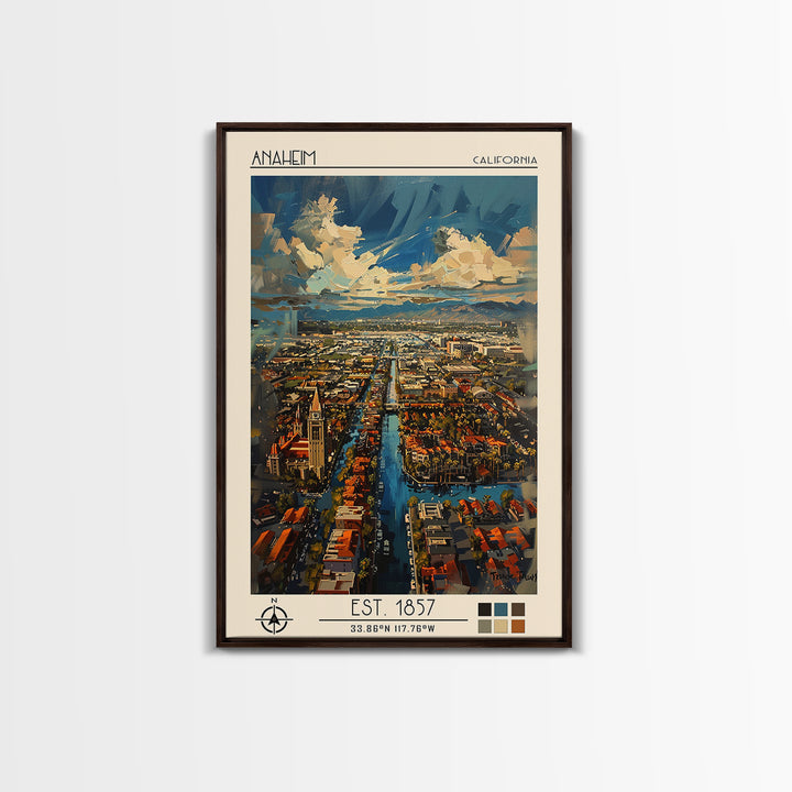 Anaheim Travel Poster, Framed Canvas Print, City Art Print, Travel Wall Art, Fine Art Print, Colorful Wall Art, Watercolor Cityscape