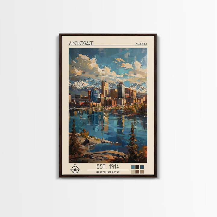Anchorage Travel Poster, Framed Canvas Print, Travel Prints, Landscape Art, Fine Art Print, City Travel Poster, Living Room Wall Art