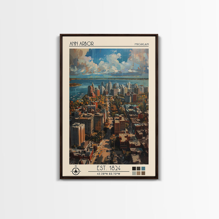 Ann Arbor Travel Poster, Framed Canvas Print, Travel Art Print, Modern Wall Decor, City Wall Art, Minimalist Poster, Travel Wall Art