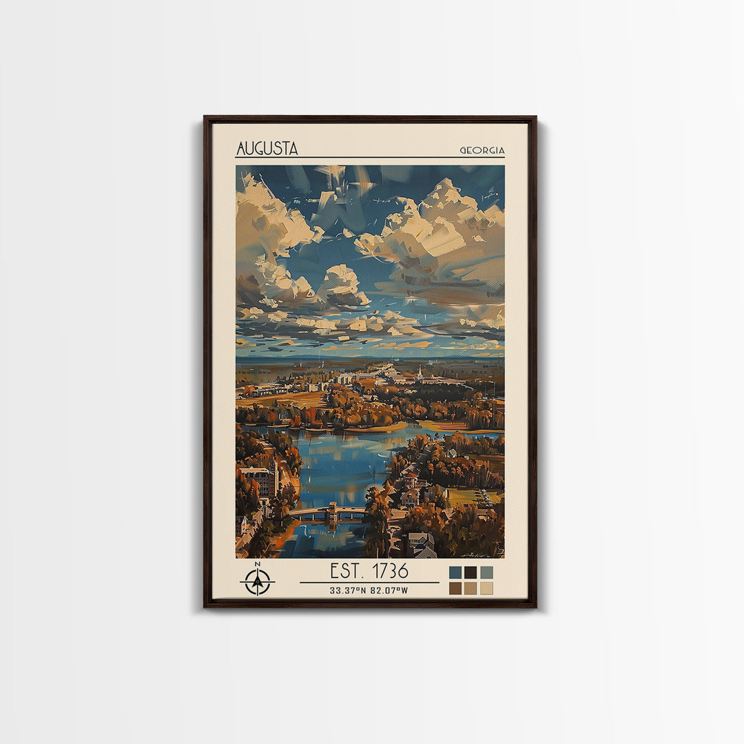 Augusta Travel Poster, Framed Canvas Print, City Travel Poster, Travel Wall Decor, Art Print, Retro Wall Art, Travel Decor, Wall Art