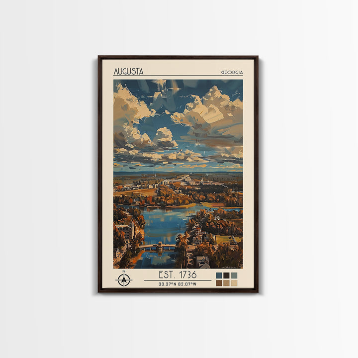 Augusta Travel Poster, Framed Canvas Print, City Travel Poster, Travel Wall Decor, Art Print, Retro Wall Art, Travel Decor, Wall Art