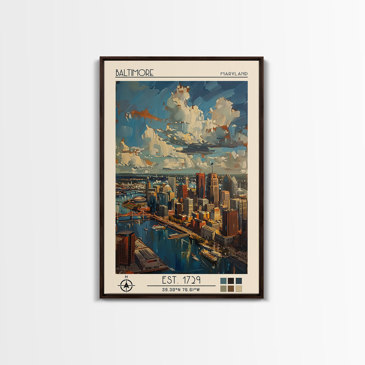 Baltimore Travel Poster, Framed Canvas Print, City Travel Poster, Travel Wall Art, Retro Wall Art, Modern Wall Decor, Fine Art Print