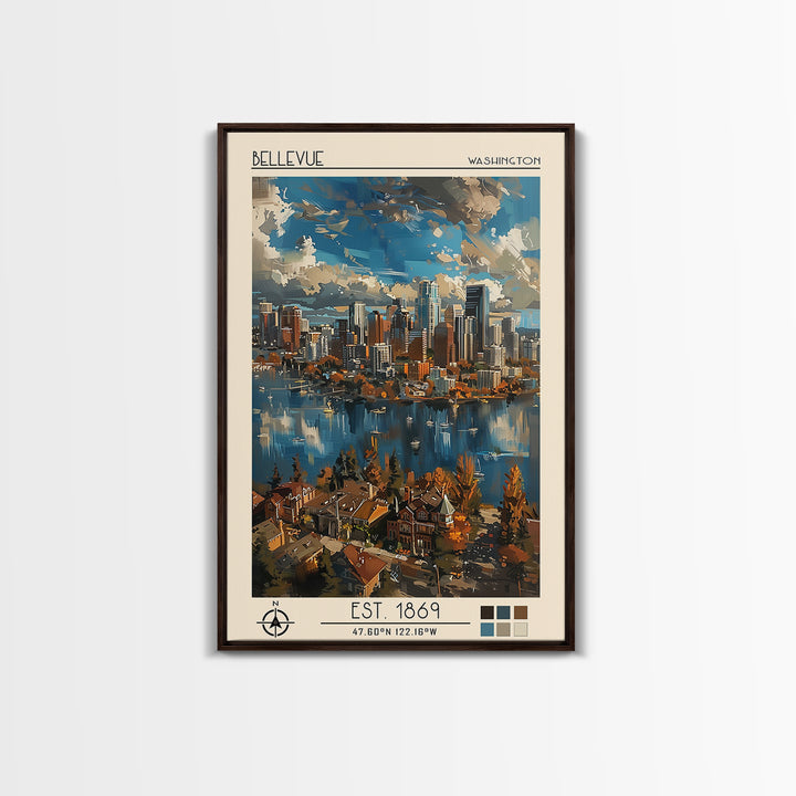 Bellevue Travel Poster, Framed Canvas Print, Travel Wall Decor, Minimalist Poster, Modern Wall Decor, Travel Print, Gallery Wall Set