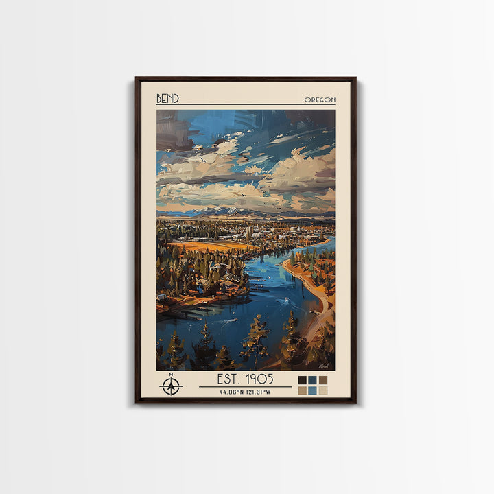 Bend Travel Poster, Framed Canvas Print, City Art Print, Travel Wall Art, Travel Art Print, Wall Art, Fine Art Print, Travel Posters