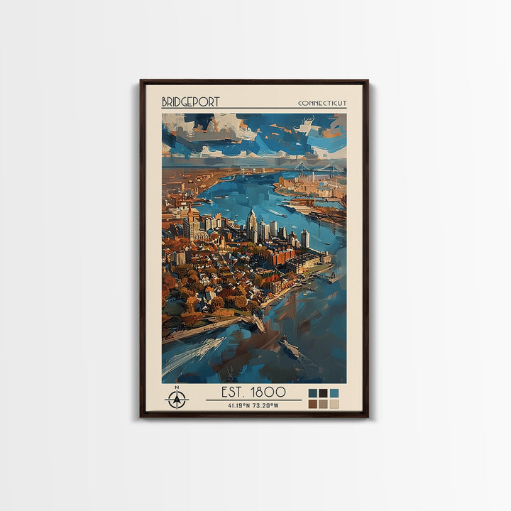Bridgeport Travel Poster, Canvas Print, Retro Travel Poster, City Wall Art, Travel Wall Art, Colorful Wall Art, Watercolor Cityscape