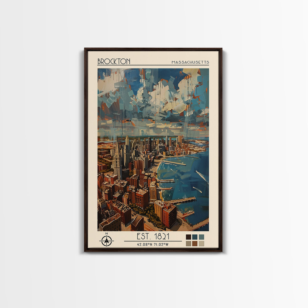 Brockton Travel Poster, Canvas Print, Travel Wall Art, City Wall Art, Wanderlust Gift, Fine Art Print, Wall Art, Vintage City Poster