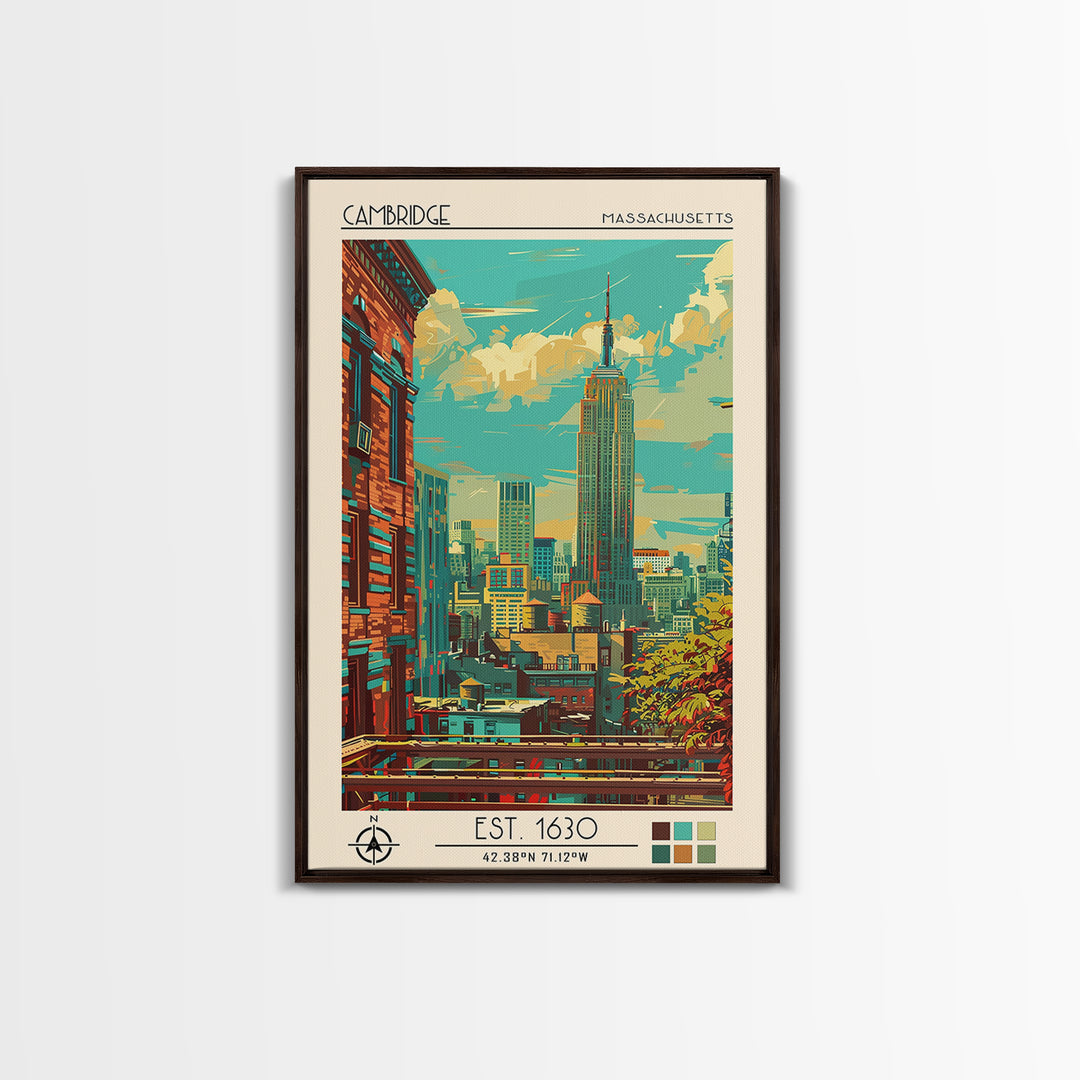 Cambridge Travel Poster, Framed Canvas Print, Retro Travel Poster, City Wall Art, Fine Art Print, Travel Print, Wall Art, Home Decor