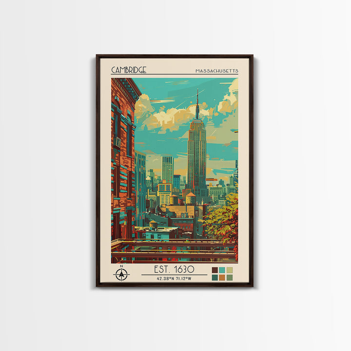 Cambridge Travel Poster, Framed Canvas Print, Retro Travel Poster, City Wall Art, Fine Art Print, Travel Print, Wall Art, Home Decor