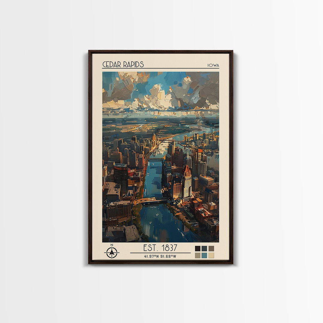 Cedar Rapids Travel Poster, Canvas Print, Travel Prints, Landscape Art, Travel Wall Decor, Living Room Wall Art, Retro Travel Poster