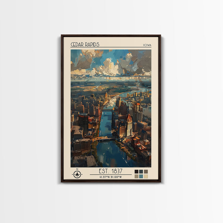 Cedar Rapids Travel Poster, Canvas Print, Travel Prints, Landscape Art, Travel Wall Decor, Living Room Wall Art, Retro Travel Poster