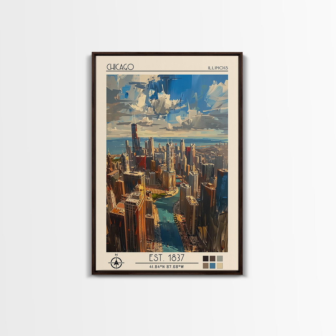 Chicago Travel Poster, Framed Canvas Print, City Art Print, Travel Wall Art, Poster Art, Travel Print, Travel Decor, Wanderlust Gift