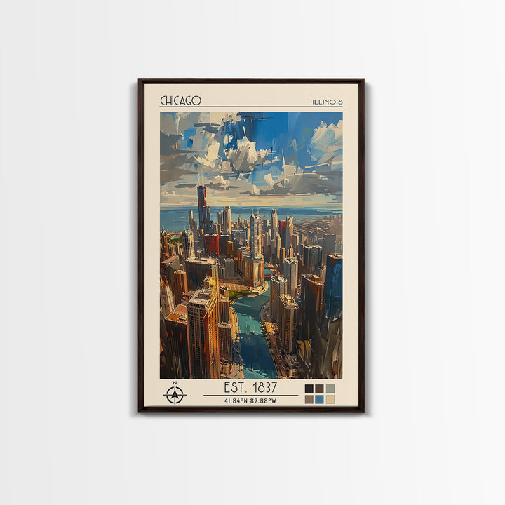 Chicago Travel Poster, Framed Canvas Print, City Art Print, Travel Wall Art, Poster Art, Travel Print, Travel Decor, Wanderlust Gift