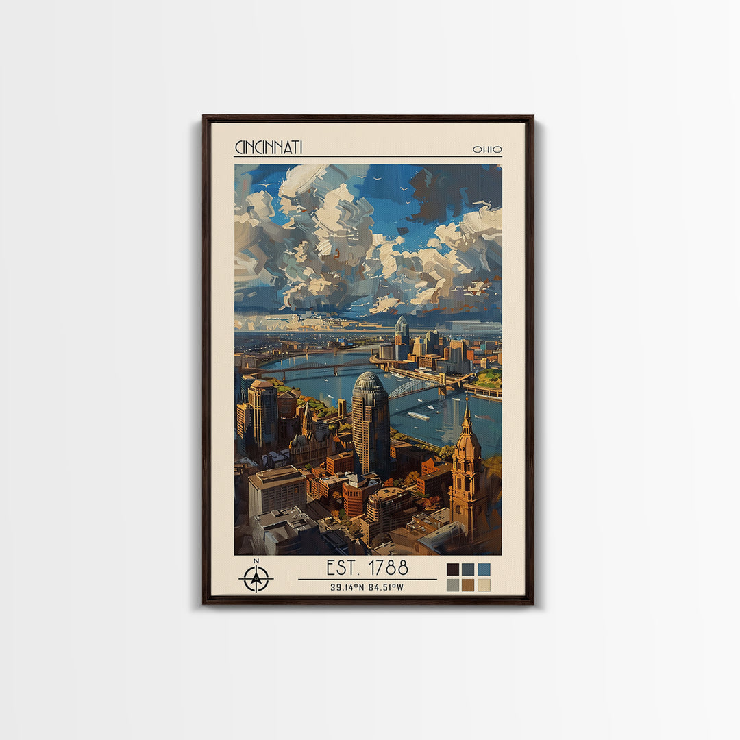 Cincinnati Travel Poster, Canvas Print, City Travel Poster, Travel Wall Decor, Living Room Wall Art, Modern Wall Decor, Travel Print