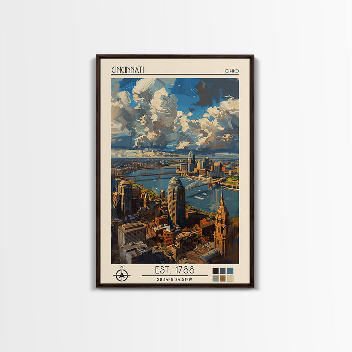 Cincinnati Travel Poster, Canvas Print, City Travel Poster, Travel Wall Decor, Living Room Wall Art, Modern Wall Decor, Travel Print