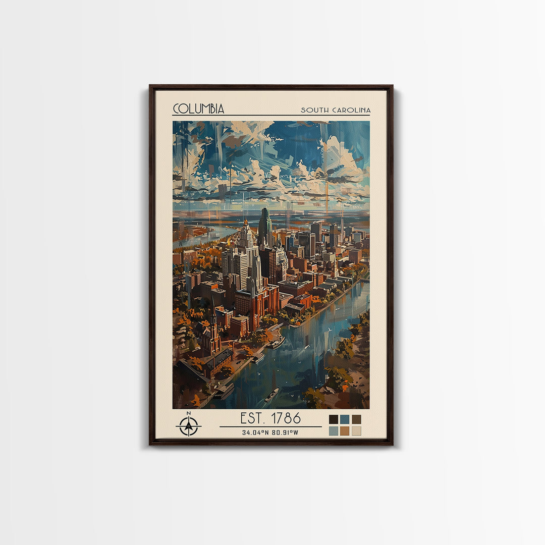 Columbia Travel Poster, Canvas Print, Travel Wall Art, City Wall Art, Poster Art, Travel Art Print, City Illustration, Travel Prints